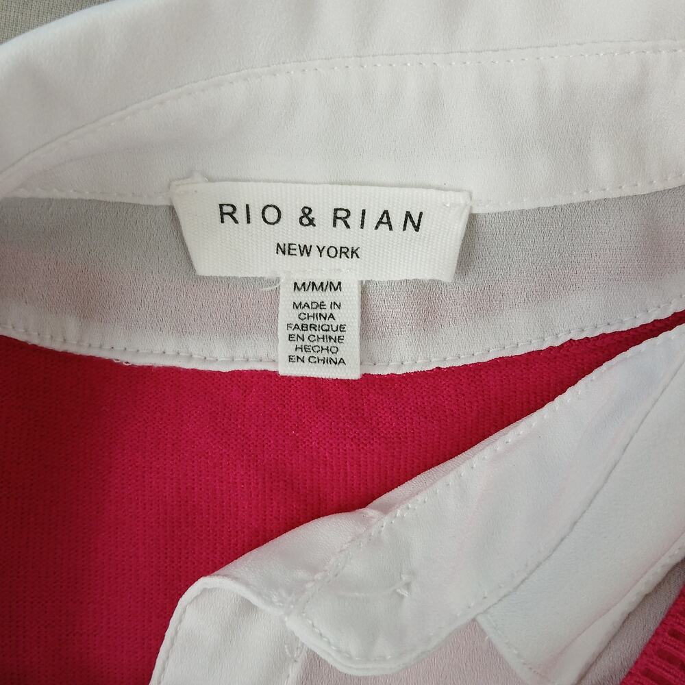 Rio & Rian New York Pink 2-Fer Layered-Look Blouse M long sleeve sweater chiffon - Picture 6 of 12